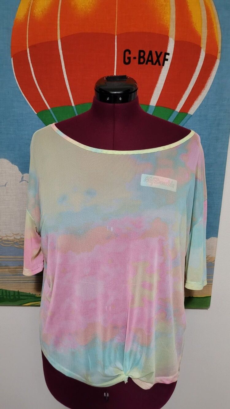 Neon Rainbow Tie-Dye Sheer Mesh Stretch Short Sleeve Shirt Women's Size XL